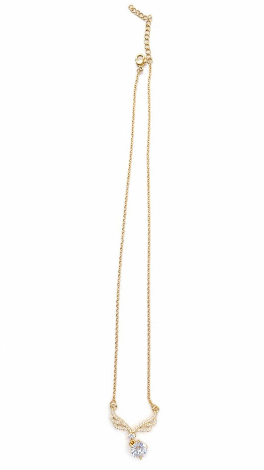 Gold Crystal Wing Pendant Necklace