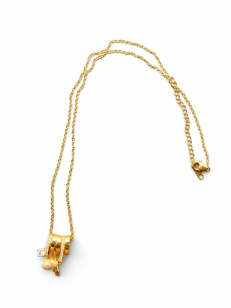 Gold Bee Charm Necklace with Crystal Detail